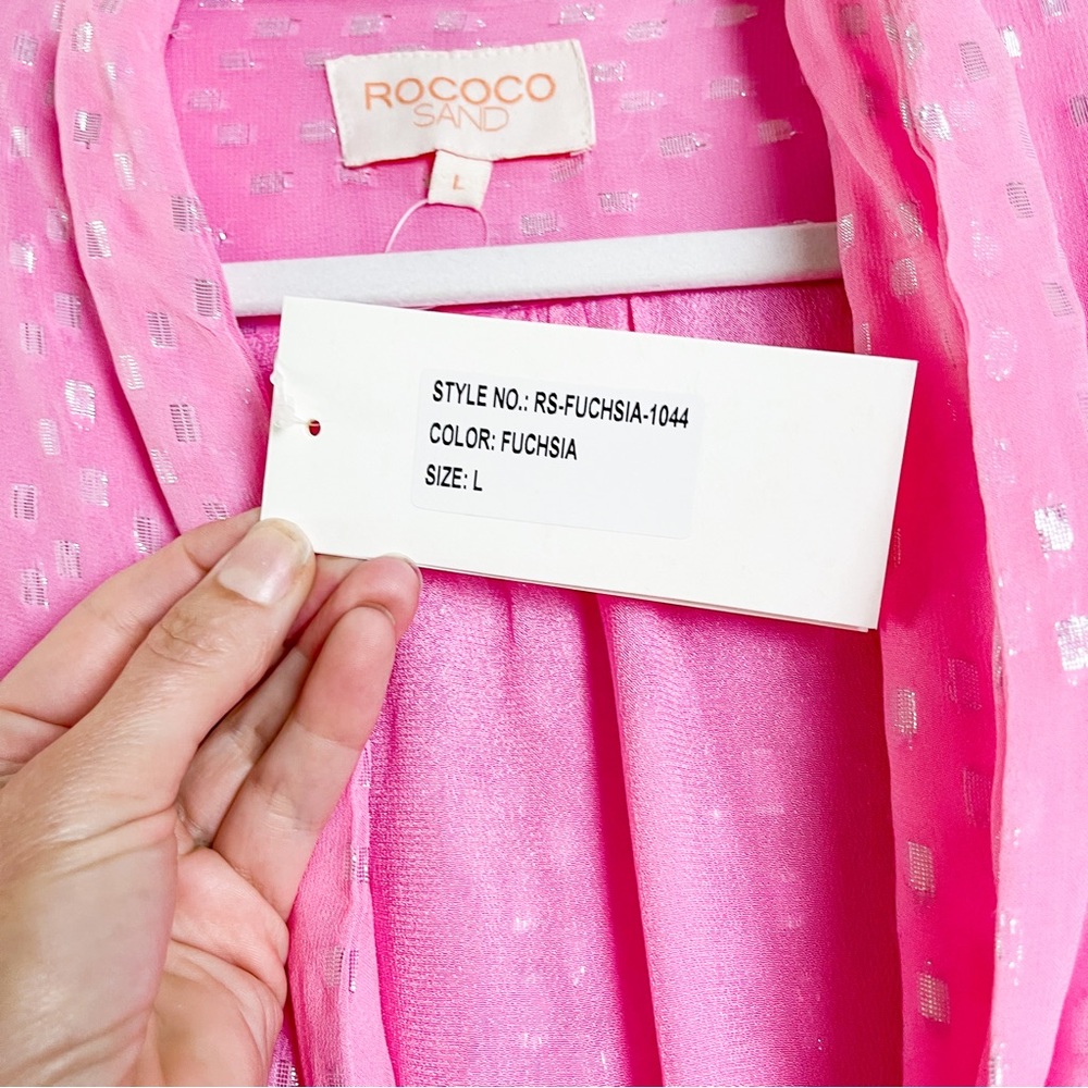 Rococo Sand x Revolve Lurex Dress Fuchsia Pink Mini Size Large NWT - Picture 5 of 10